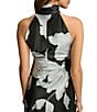 Color:Black/Pale - Image 6 - Floral Satin Sleeveless Halter Neck Dress