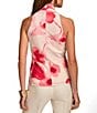 Color:Rose Quartz - Image 6 - Floral Stretch Crepe Jersey Halter Keyhole Neck Sleeveless Top
