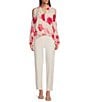 Color:Rose Quartz - Image 3 - Floral Textured Georgette Cold Shoulder Long Sleeve Blouse