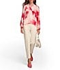 Color:Rose Quartz - Image 6 - Floral Textured Georgette Cold Shoulder Long Sleeve Blouse