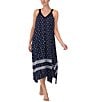 Color:Navy/Print - Image 1 - Geometric Printed Sleeveless V Neck Jersey Knit Maxi Nightgown