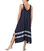 Color:Navy/Print - Image 2 - Geometric Printed Sleeveless V Neck Jersey Knit Maxi Nightgown