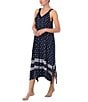 Color:Navy/Print - Image 3 - Geometric Printed Sleeveless V Neck Jersey Knit Maxi Nightgown