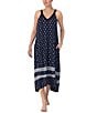 Color:Navy/Print - Image 4 - Geometric Printed Sleeveless V Neck Jersey Knit Maxi Nightgown
