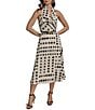 Donna Karan Halter Cowl Neck Dotted Midi Dress, Color:Cream/Black - Image 1