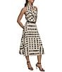 Donna Karan Halter Cowl Neck Dotted Midi Dress, Color:Cream/Black - Image 3