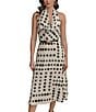Donna Karan Halter Cowl Neck Dotted Midi Dress, Color:Cream/Black - Image 4