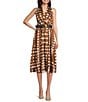 Donna Karan Halter Neck Polka Dot Print Belted Midi Dress, Color:Russet Light - Image 1