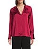 Donna Karan Hammered Satin Draped V-Neck Long Sleeve Blouse - Image 5