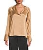 Donna Karan Hammered Satin Draped V-Neck Long Sleeve Blouse - Image 5