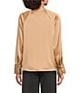 Donna Karan Hammered Satin Draped V-Neck Long Sleeve Blouse - Image 6