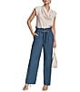 Donna Karan High Rise Front Tie String Belt Wide Leg Pants, Color:Tide Navy - Image 3