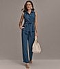 Donna Karan High Rise Front Tie String Belt Wide Leg Pants, Color:Tide Navy - Image 4