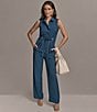 Donna Karan High Rise Front Tie String Belt Wide Leg Pants, Color:Tide Navy - Image 6
