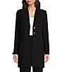 Color:Black - Image 1 - Knit Collarless Long Sleeve Snap Front Topper Jacket