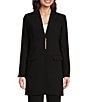 Color:Black - Image 4 - Knit Collarless Long Sleeve Snap Front Topper Jacket