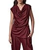 Donna Karan Knit Cowl Neck Cap Sleeve Draped Front With Side Hardware Top - Image 1