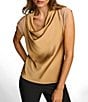 Color:Fawn - Image 4 - Knit Cowl Neck Short Sleeve Blouse