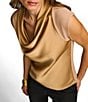 Color:Fawn - Image 5 - Knit Cowl Neck Short Sleeve Blouse