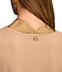 Color:Fawn - Image 6 - Knit Cowl Neck Short Sleeve Blouse