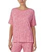 Color:Pink Multi - Image 1 - Knit Floral Print Short Sleeve Coordinating Lounge Top