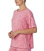 Color:Pink Multi - Image 3 - Knit Floral Print Short Sleeve Coordinating Lounge Top