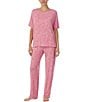 Color:Pink Multi - Image 4 - Knit Floral Print Short Sleeve Coordinating Lounge Top