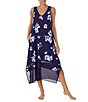 Color:Blue Floral - Image 1 - Knit Floral Print V-Neck Sleeveless Nightgown