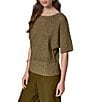 Donna Karan Knit Metallic Crew Neck Short Sleeve Oversized Sweater Top - Image 1