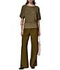 Donna Karan Knit Metallic Crew Neck Short Sleeve Oversized Sweater Top - Image 3