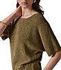 Donna Karan Knit Metallic Crew Neck Short Sleeve Oversized Sweater Top - Image 4