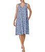 Color:Blue Multi - Image 1 - Knit Micro Modal Sleeveless V-Neck Side Slit Lounge Dress