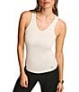 Color:Cream - Image 1 - Knit Stretch Crepe Scoop Neck Sleeveless Tank