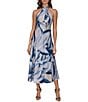 Donna Karan Leaf Print Charmeuse Halter Neck Sleeveless Gown, Color:Vapor Multi - Image 1