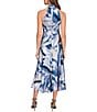 Donna Karan Leaf Print Charmeuse Halter Neck Sleeveless Gown, Color:Vapor Multi - Image 2