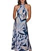 Donna Karan Leaf Print Charmeuse Halter Neck Sleeveless Gown, Color:Vapor Multi - Image 4