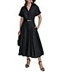 Donna Karan Linen Blend Short Sleeve Belted Midi Shirt Dress, Color:Black - Image 1