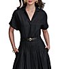 Donna Karan Linen Blend Short Sleeve Belted Midi Shirt Dress, Color:Black - Image 3