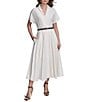 Donna Karan Linen Blend Short Sleeve Belted Midi Shirt Dress, Color:Cream - Image 1