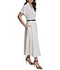 Donna Karan Linen Blend Short Sleeve Belted Midi Shirt Dress, Color:Cream - Image 3