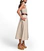 Color:Natural - Image 3 - Linen Blend Sleeveless Point Collar V-Neck Side Pocket Belted A-Line Pleated Button Front Midi Dress