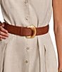 Color:Natural - Image 5 - Linen Blend Sleeveless Point Collar V-Neck Side Pocket Belted A-Line Pleated Button Front Midi Dress