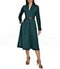 Donna Karan Long Sleeve Belted Satin A-Line Midi Dress, Color:Hudson - Image 1