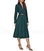 Donna Karan Long Sleeve Belted Satin A-Line Midi Dress, Color:Hudson - Image 3