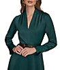 Donna Karan Long Sleeve Belted Satin A-Line Midi Dress, Color:Hudson - Image 5