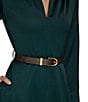 Donna Karan Long Sleeve Belted Satin A-Line Midi Dress, Color:Hudson - Image 6