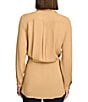 Color:Fawn - Image 2 - Point Collar Long Sleeve Button Down Tie Waist Tunic