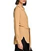 Color:Fawn - Image 5 - Point Collar Long Sleeve Button Down Tie Waist Tunic