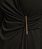 Color:Black - Image 5 - Long Sleeve V-Neck Gold Hardware Embellished Faux Wrap Dress