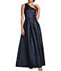Donna Karan Metallic Jacquard One Shoulder A-Line Gown - Image 1